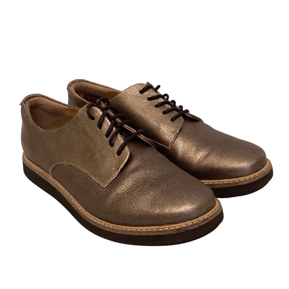 Clarks 6 Glick Darby Women’s Pewter Metallic Shoes Derby Oxfords Lace Ups - Picture 1 of 12